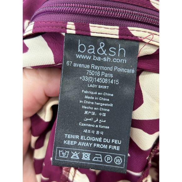 ba&sh Gianna Tiered Skirt Women Lg Burgundy White Geo Print Pleated Back Zip NWT - Picture 6 of 8